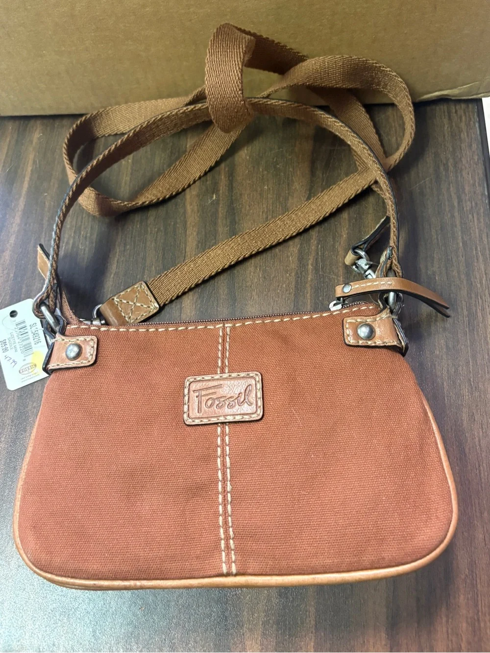 Fossil Lizette Brown Leather Crossbody Bag with Buckle Accent
